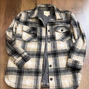 Thread & Supply Plaid Shirt Jacket in Black and Cream
